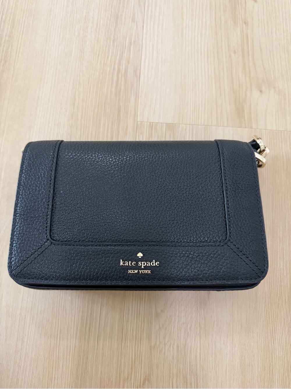 Kate spade NWT Black Pebbled Leather Flap Crossbody with Gold Logo